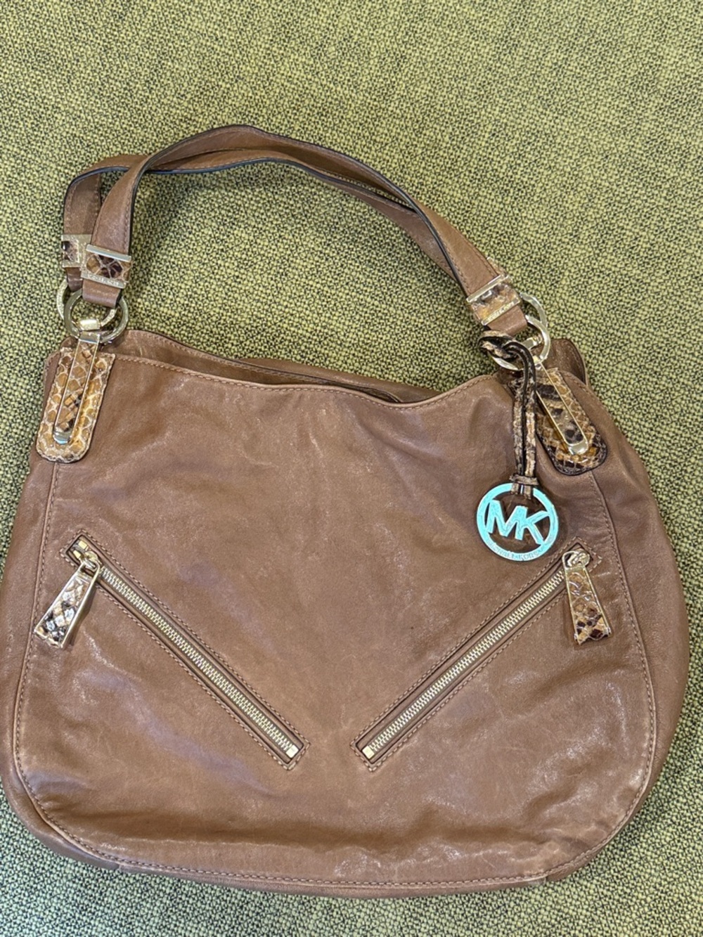*Michael Kors Tan Leather Matilda Slim Satchel Shoulder Bag